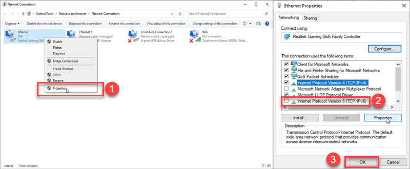 Disable IPv6 on Windows