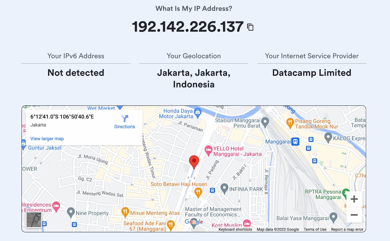 显示印度尼西亚 IP 地址位置的 IP 地址检查器