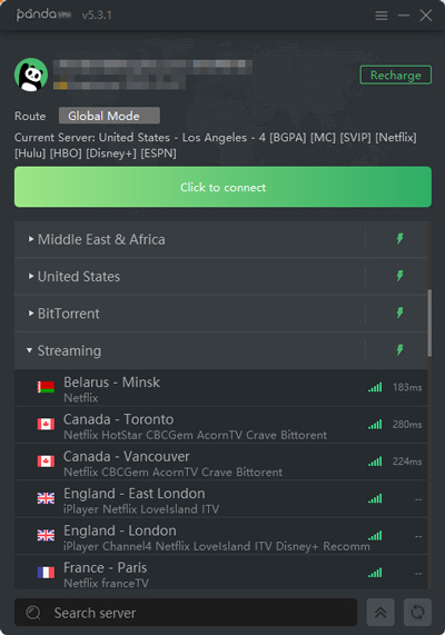 PandaVPN Servers for Streaming