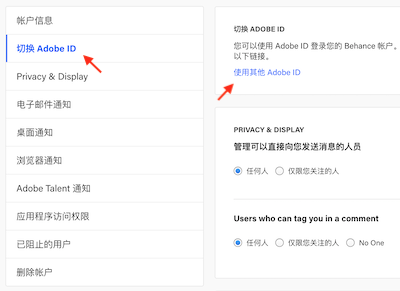 使用其他 Adobe ID