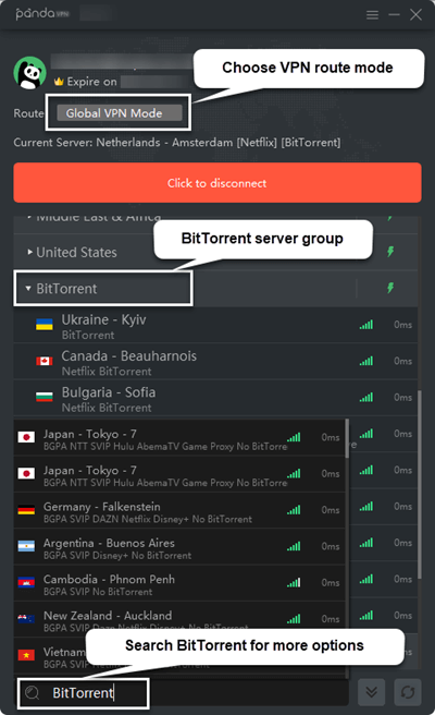 PandaVPN for P2P Torrent
